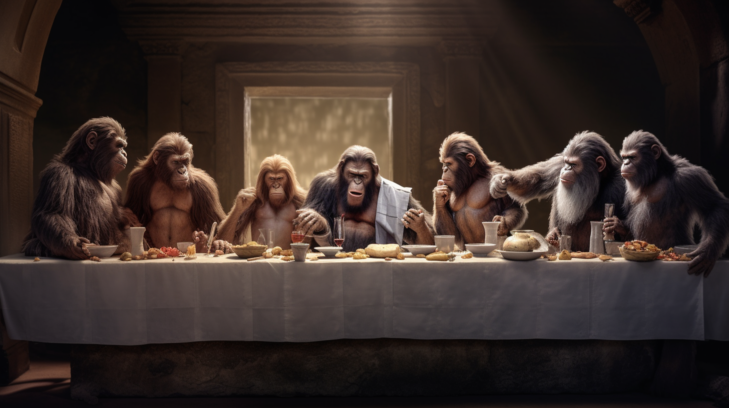 Funky monkeys enjoying their  Last Supper