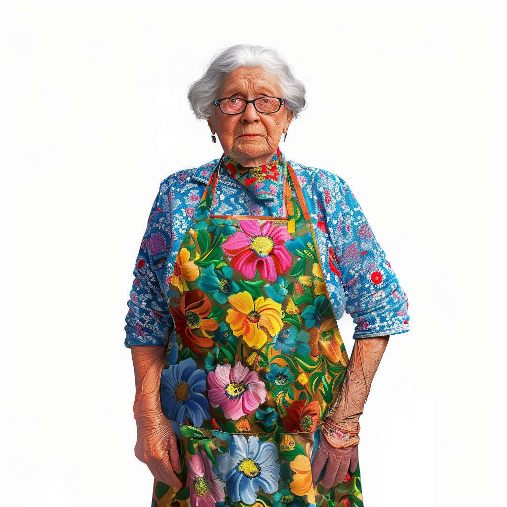 White grandmother in colorful apron