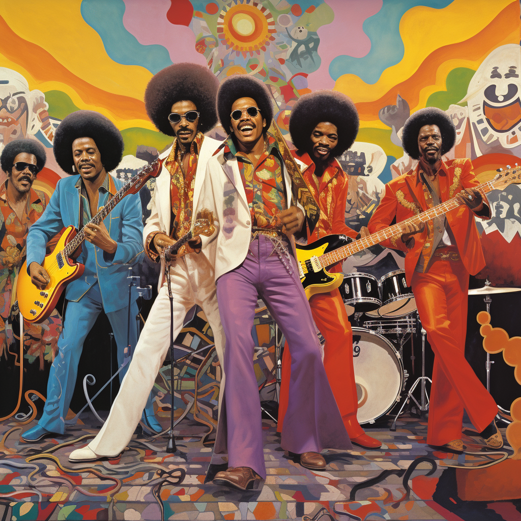 Vibrant funky band performing on stage