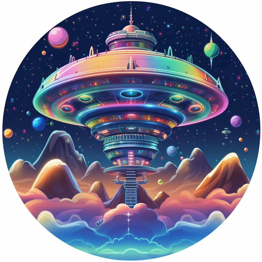 Colorful funkadelic-style mothership icon