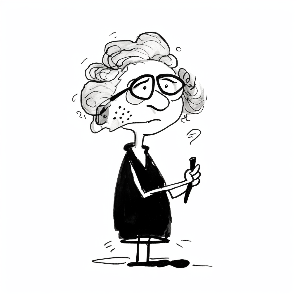 Sketch of a Funky Old Woman Holding a Marker