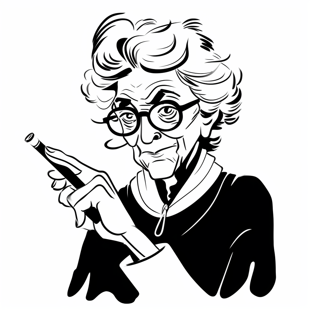 Cartoon of funky old woman with marker