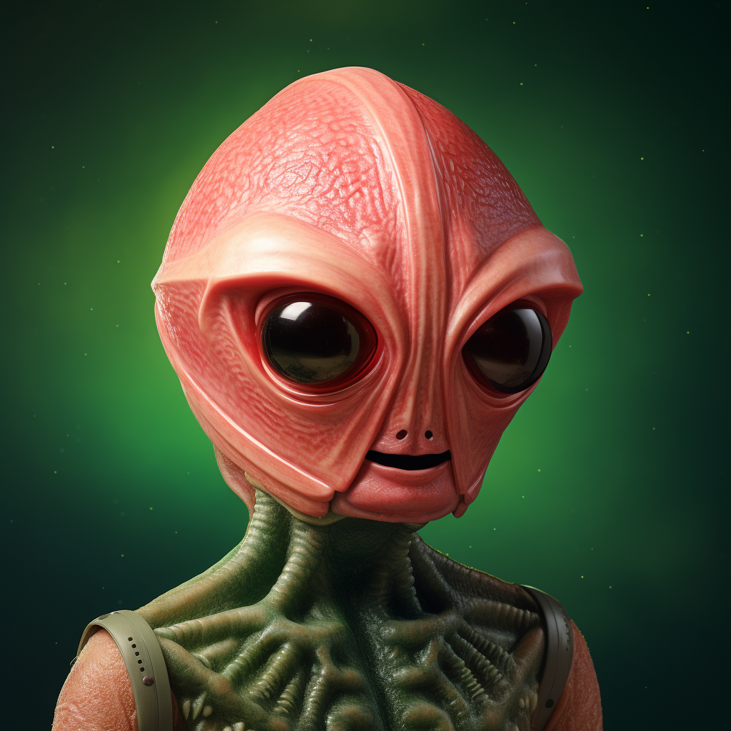 Funny alien wearing watermelon helmet