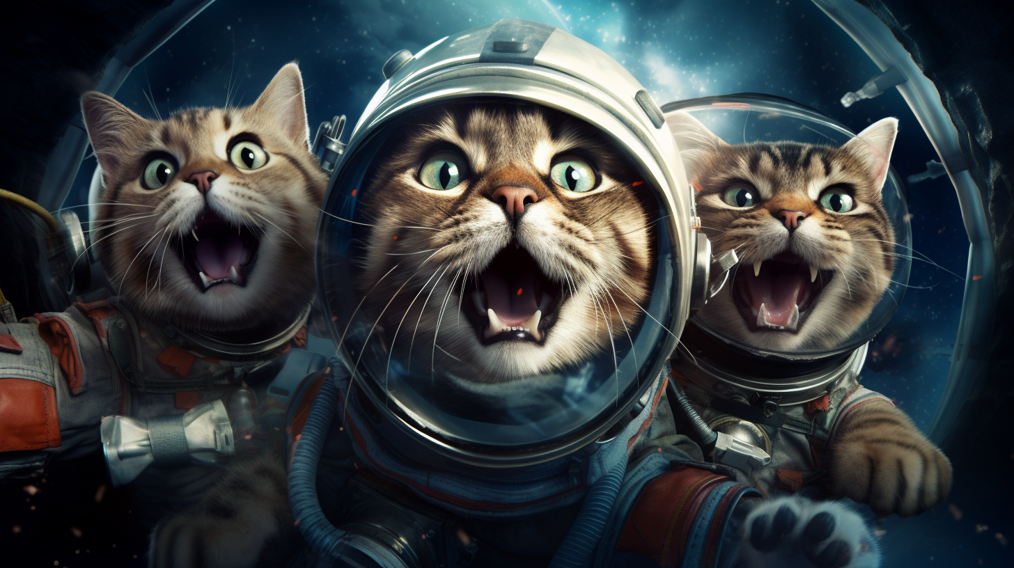 Funny animals in cats aboard a spaceship