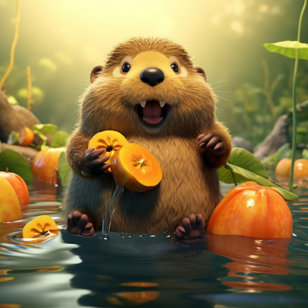 Funny Beaver Eating Bananas Peaches