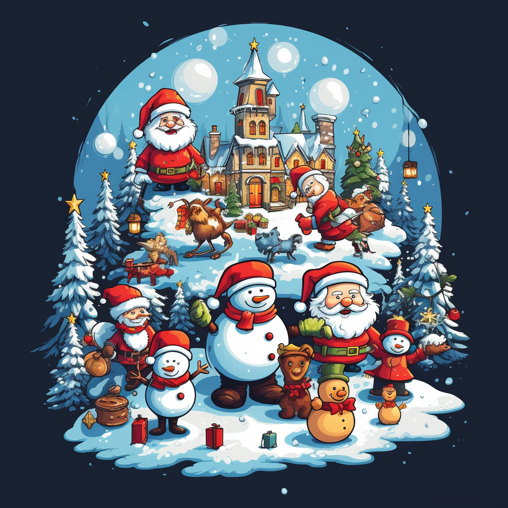 Funny Christmas Scenes T-Shirt on White Background