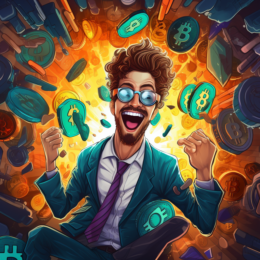 Funny crypto bitcoins illustration