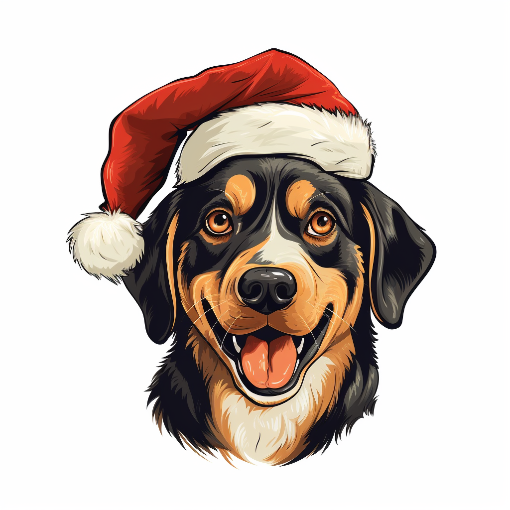 Funny dog Christmas clipart on white background