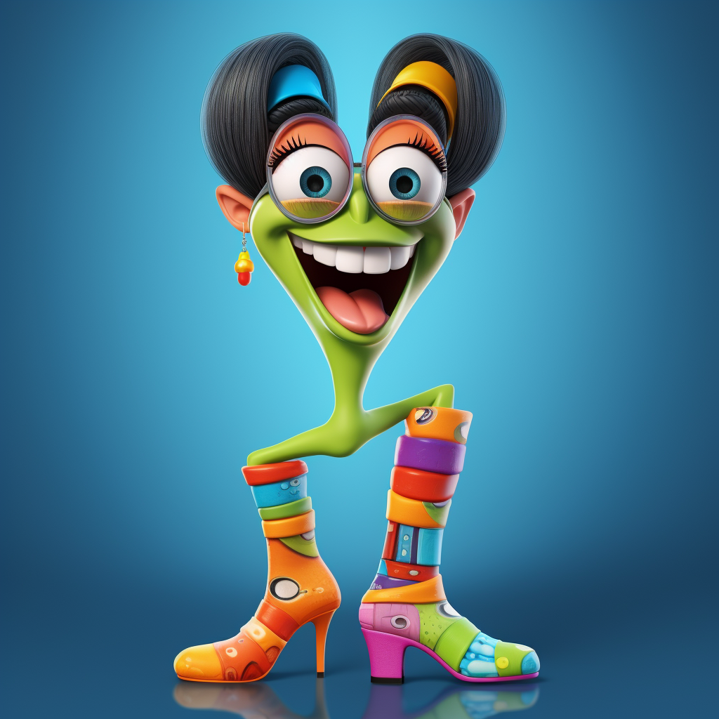 Funny face cartoon wearing socks and high heels sandals