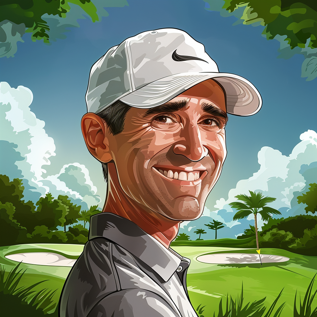 Funny golf player caricature portrait