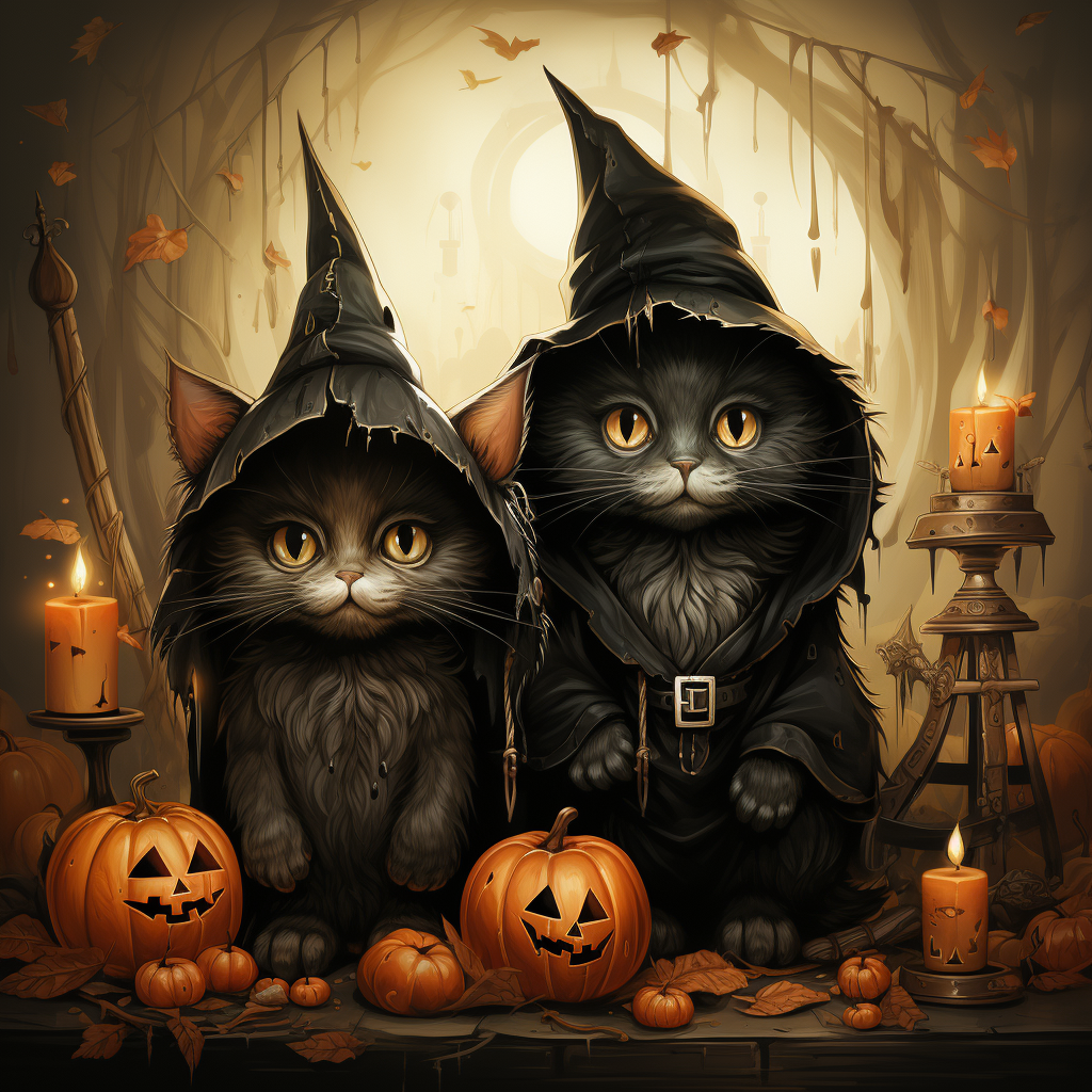 Funny Halloween Picture with Two Cats