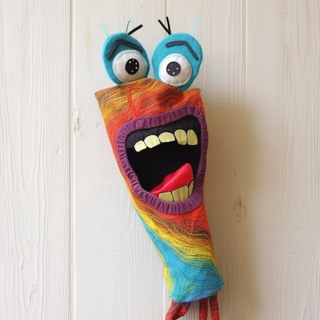 Funny happy sock puppet fabric