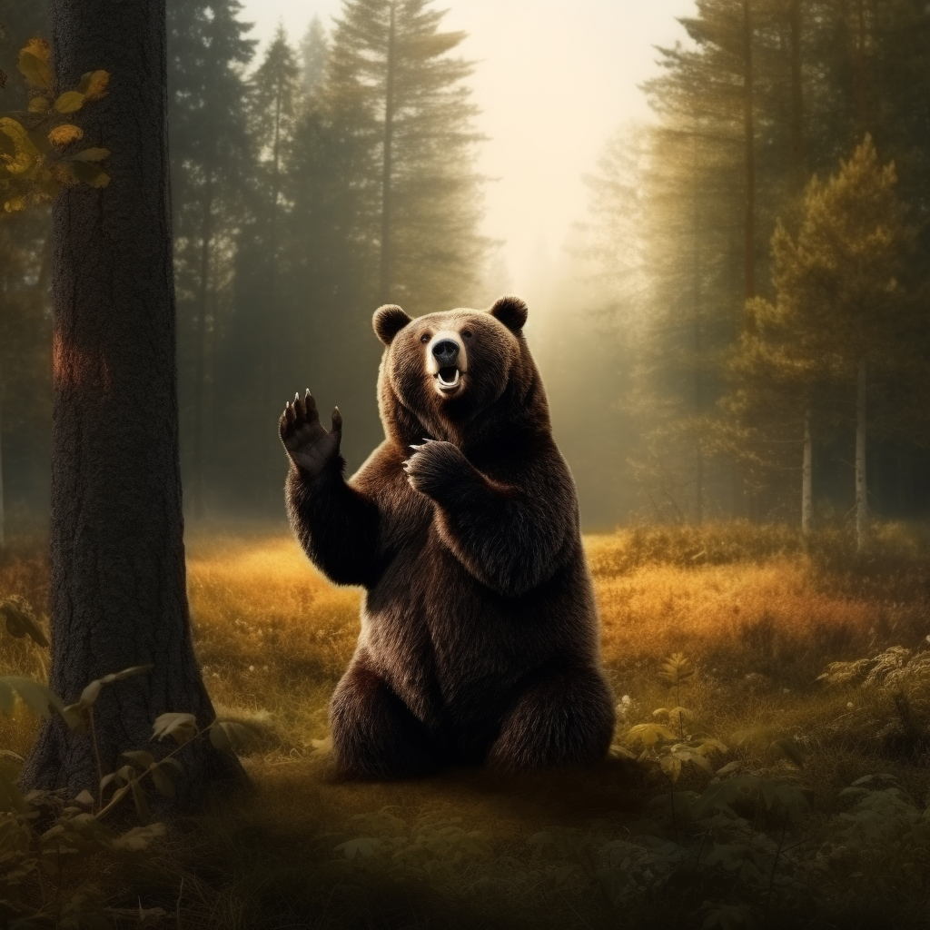 Funny meme bear in forest