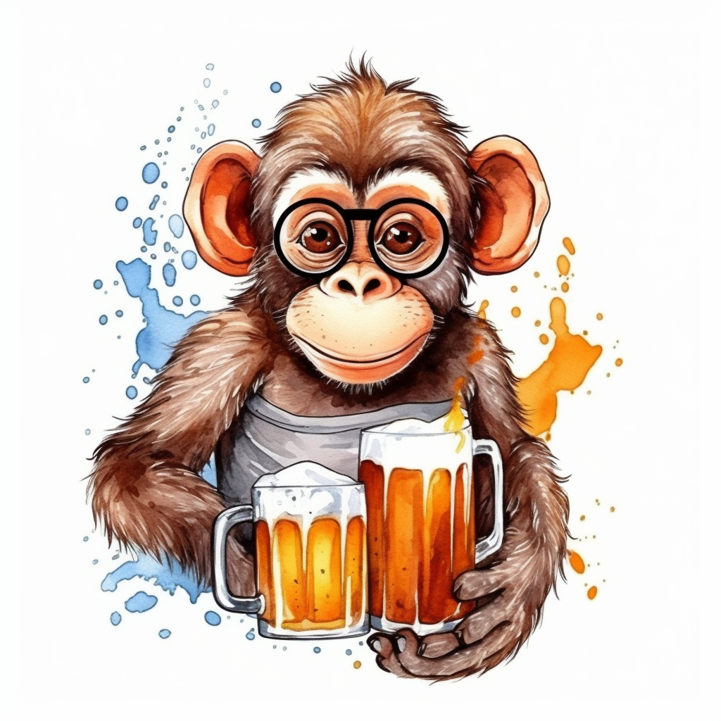 Funny monkey with fresh beer shirt illustration