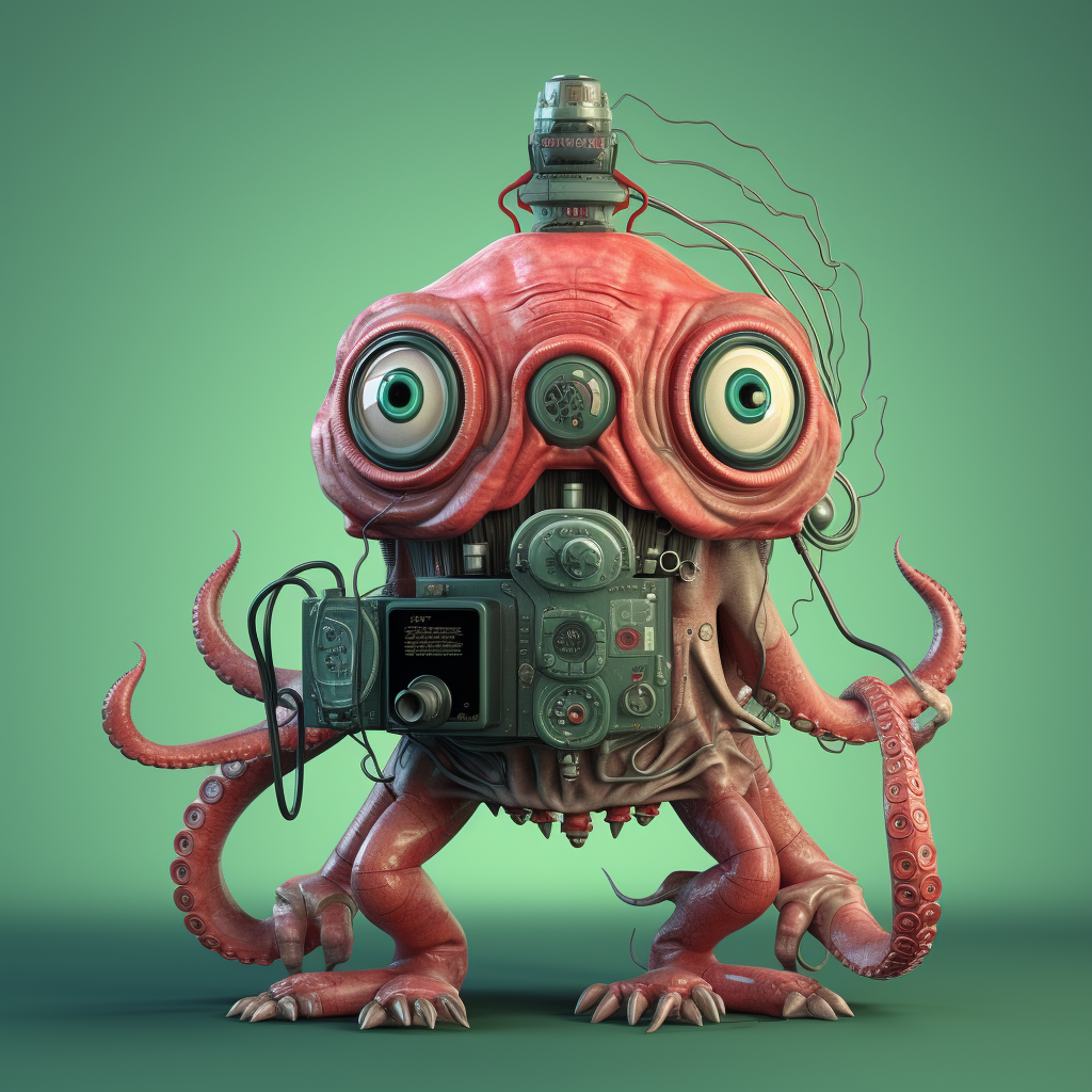 Funny monster with tentacles and gastrocamera