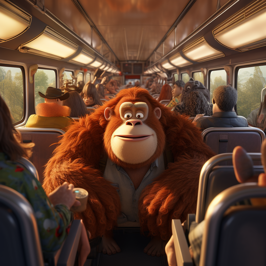 Funny orangutan missing bus scene