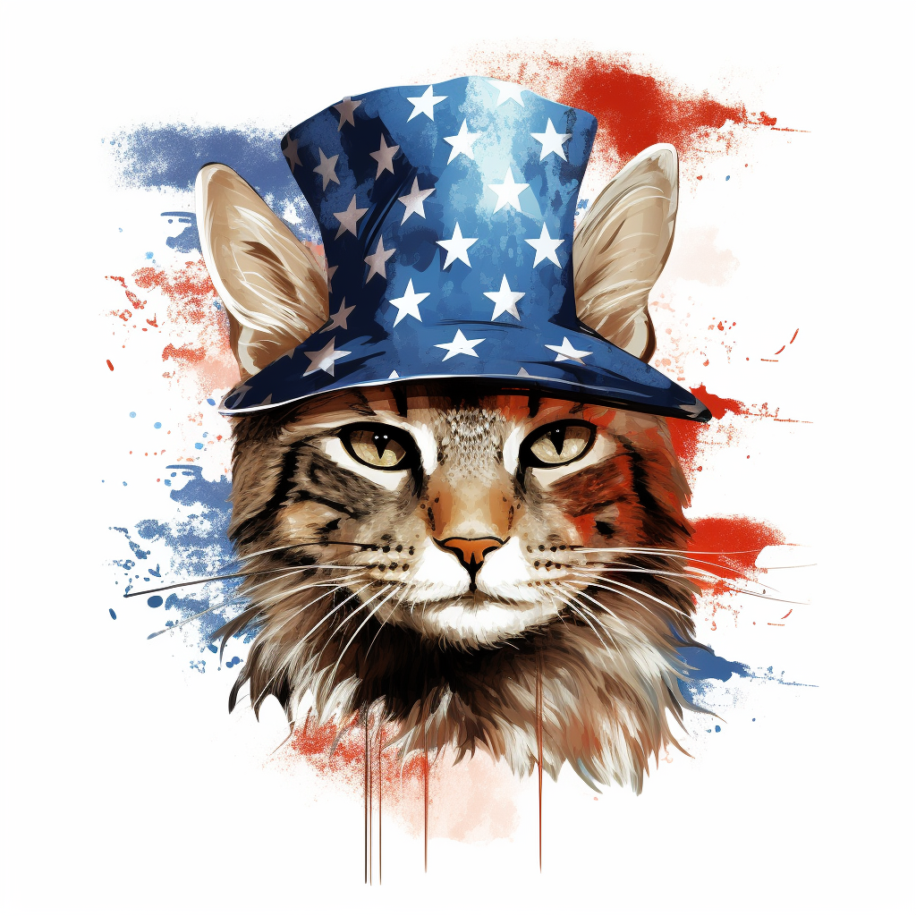 Funny patriotic cat celebrating Thanksgiving with American flag