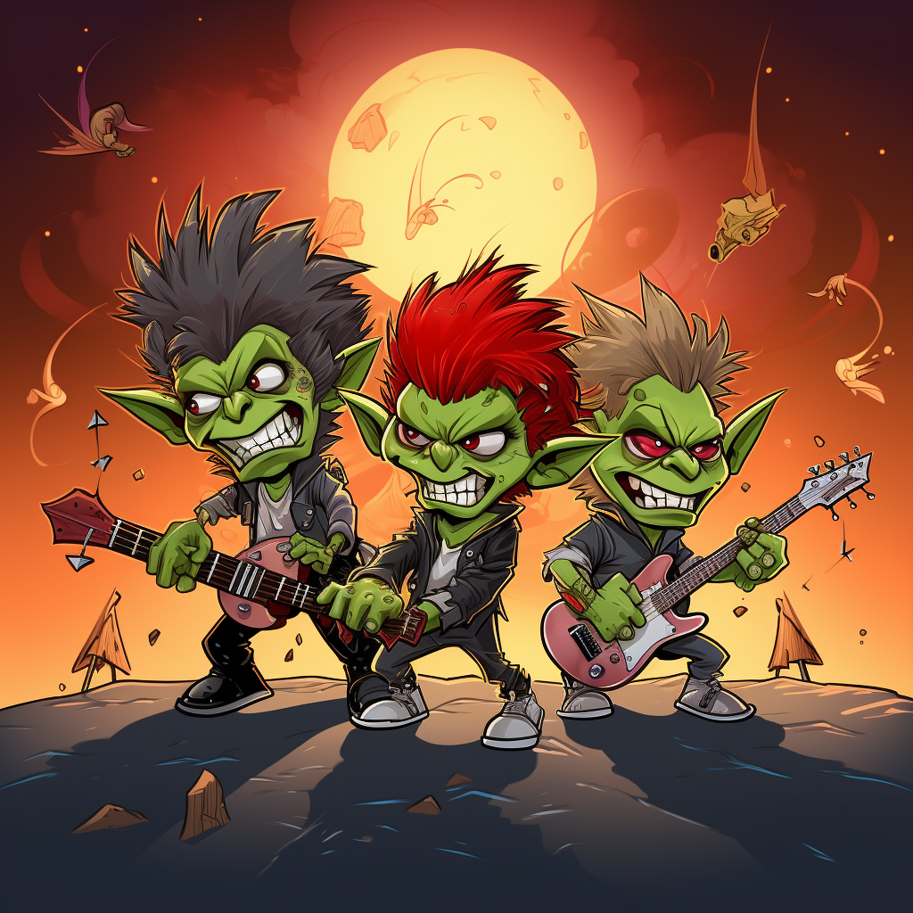 Whimsical funny rock band goblin