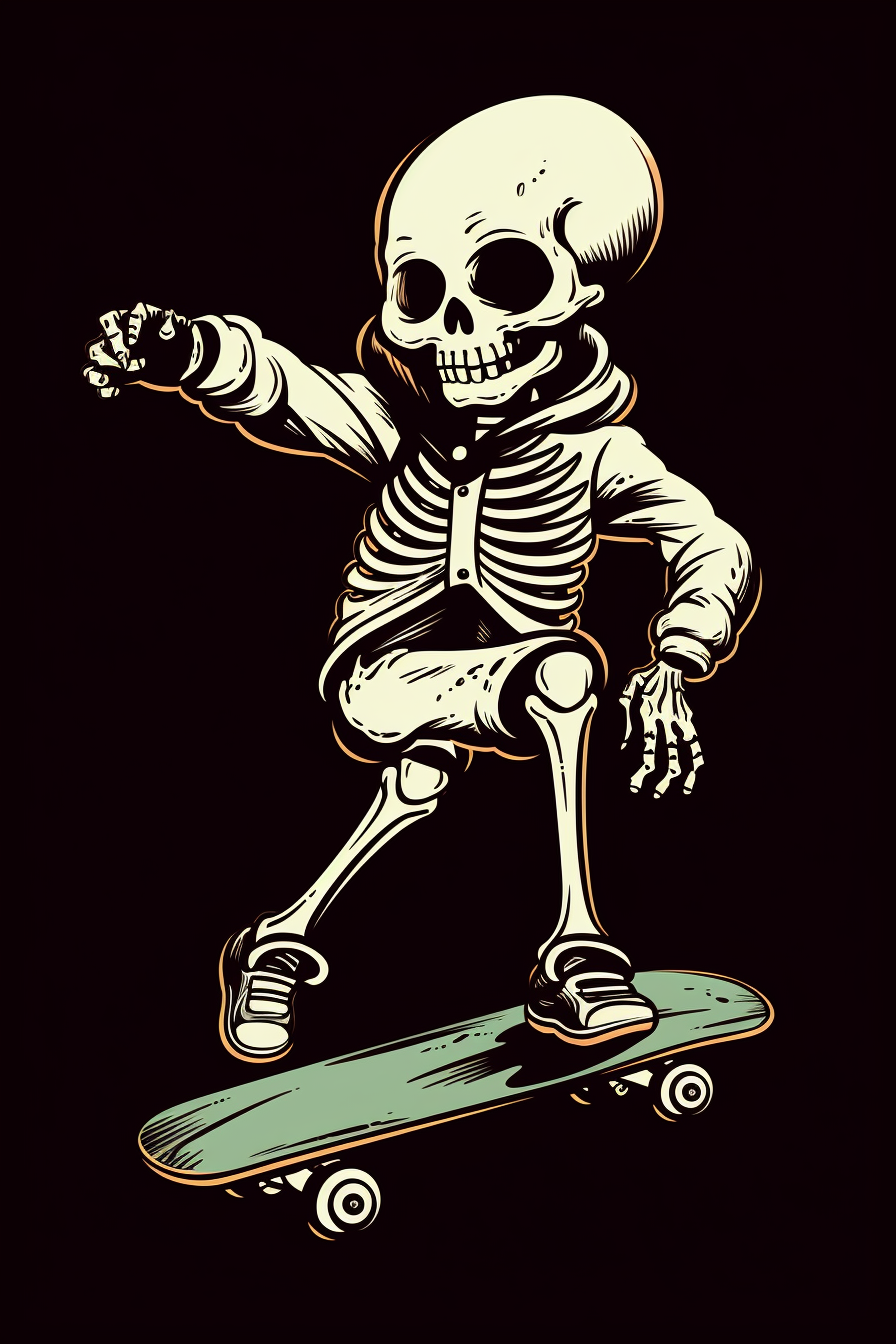 Funny skeleton riding a skateboard