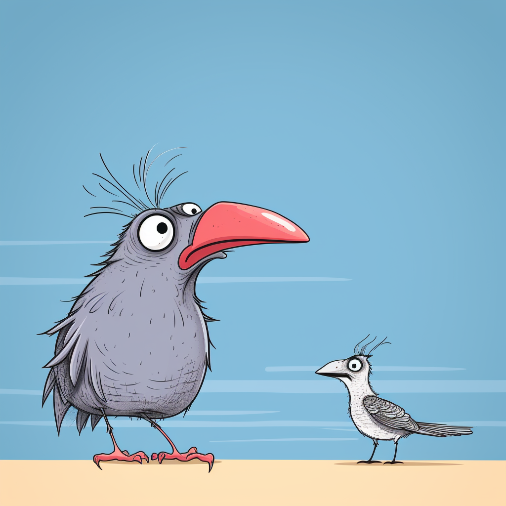 Funny surreal cartoon illustration of a rat and a pigeon