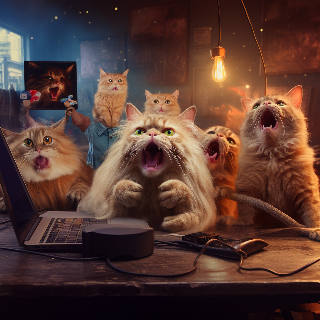 Angry cats in virtual video conference