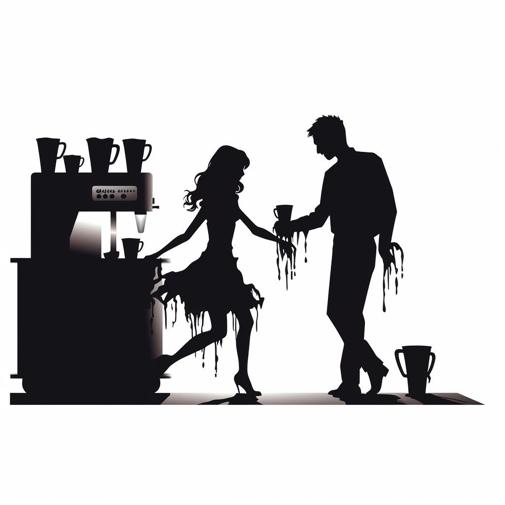 Silhouette of male and female zombies