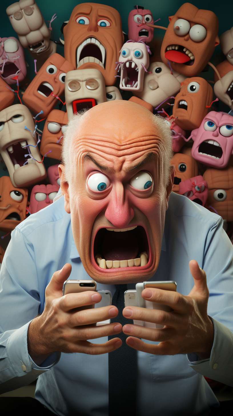 Funny crazy people commenting online with angry faces