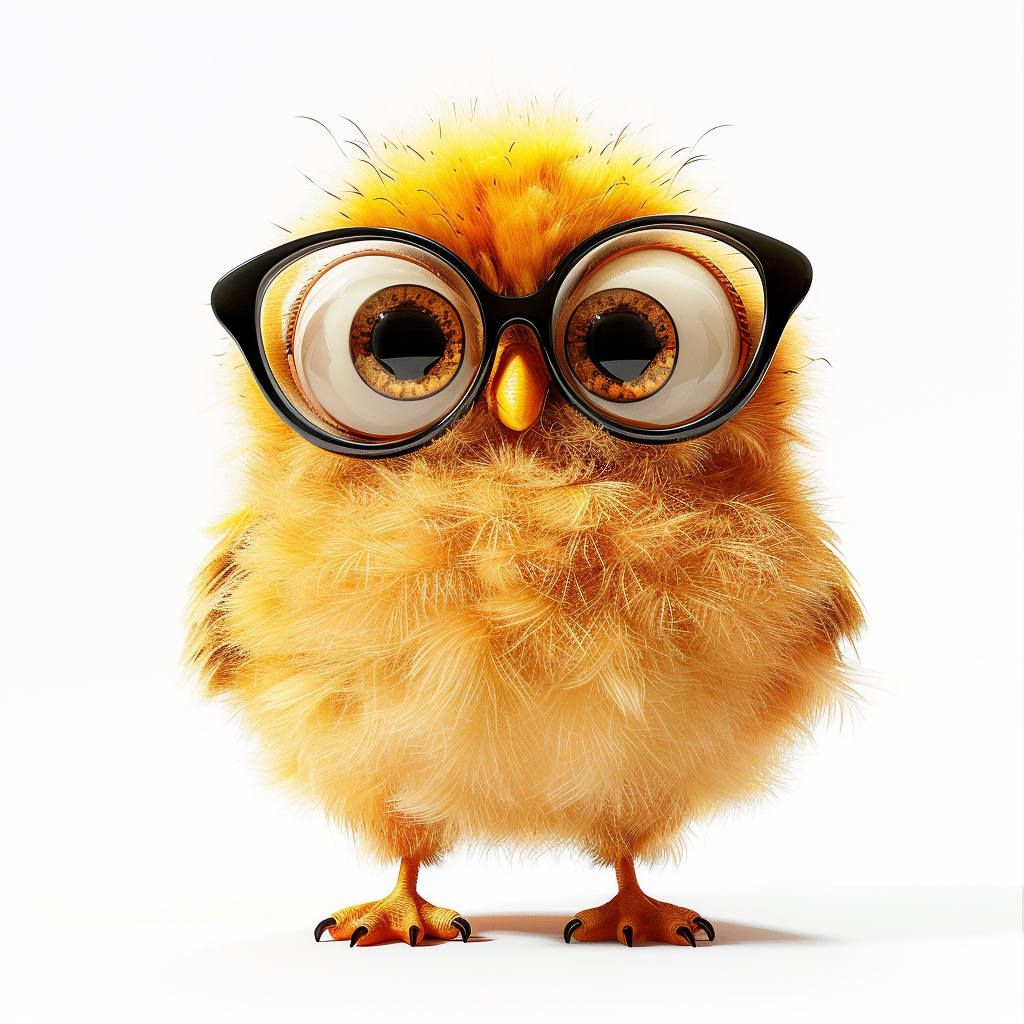 Funny embarrassed fluffy birds with glasses