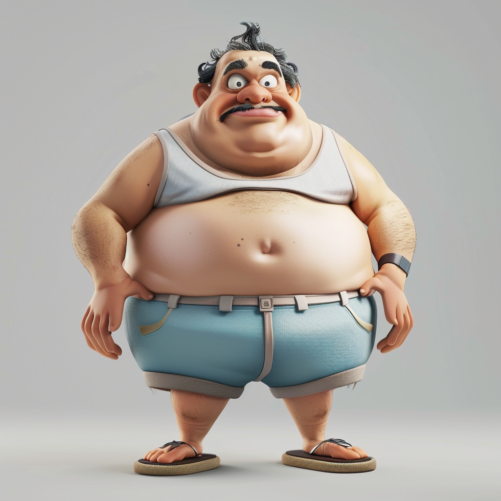 Exaggerated Funny Fat Man Cartoon