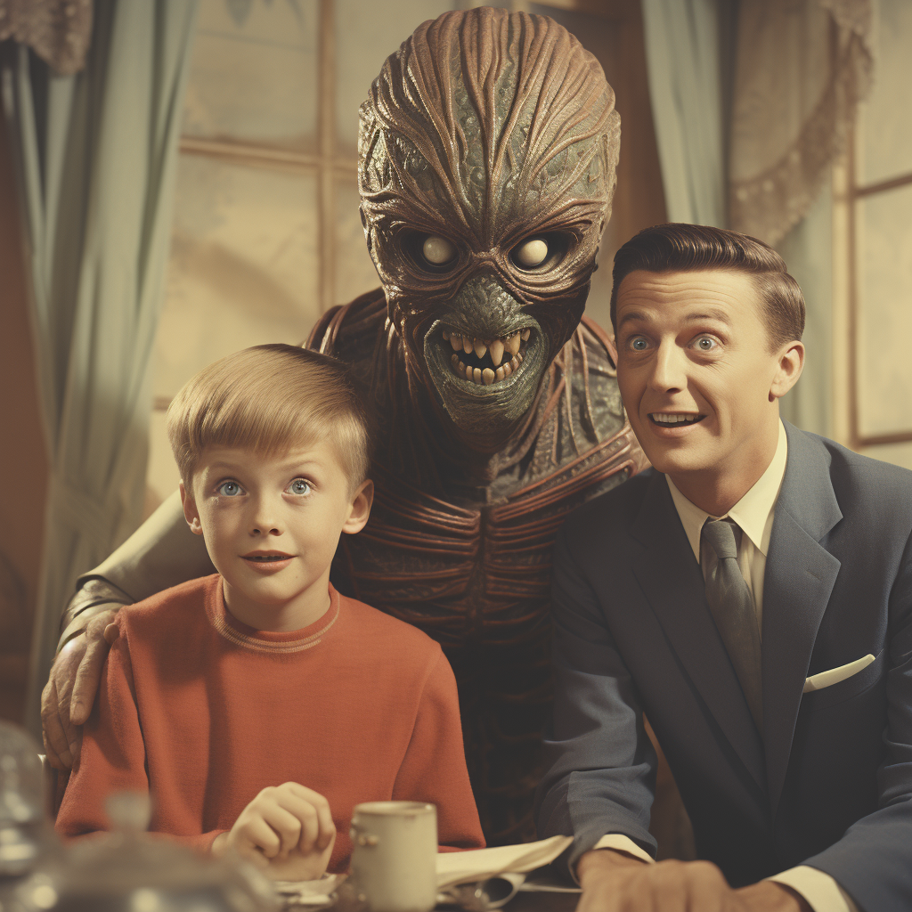 Family photo with funny alien faces
