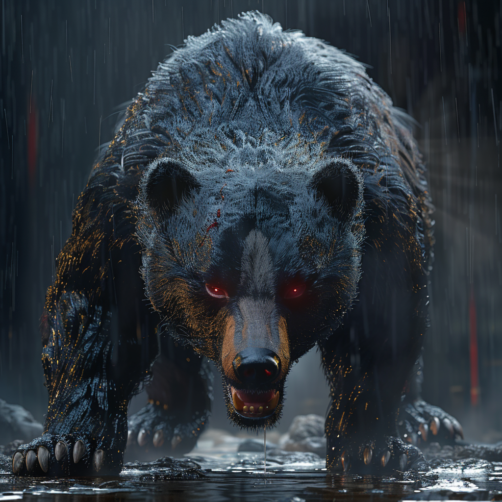 Angry bear with red eyes