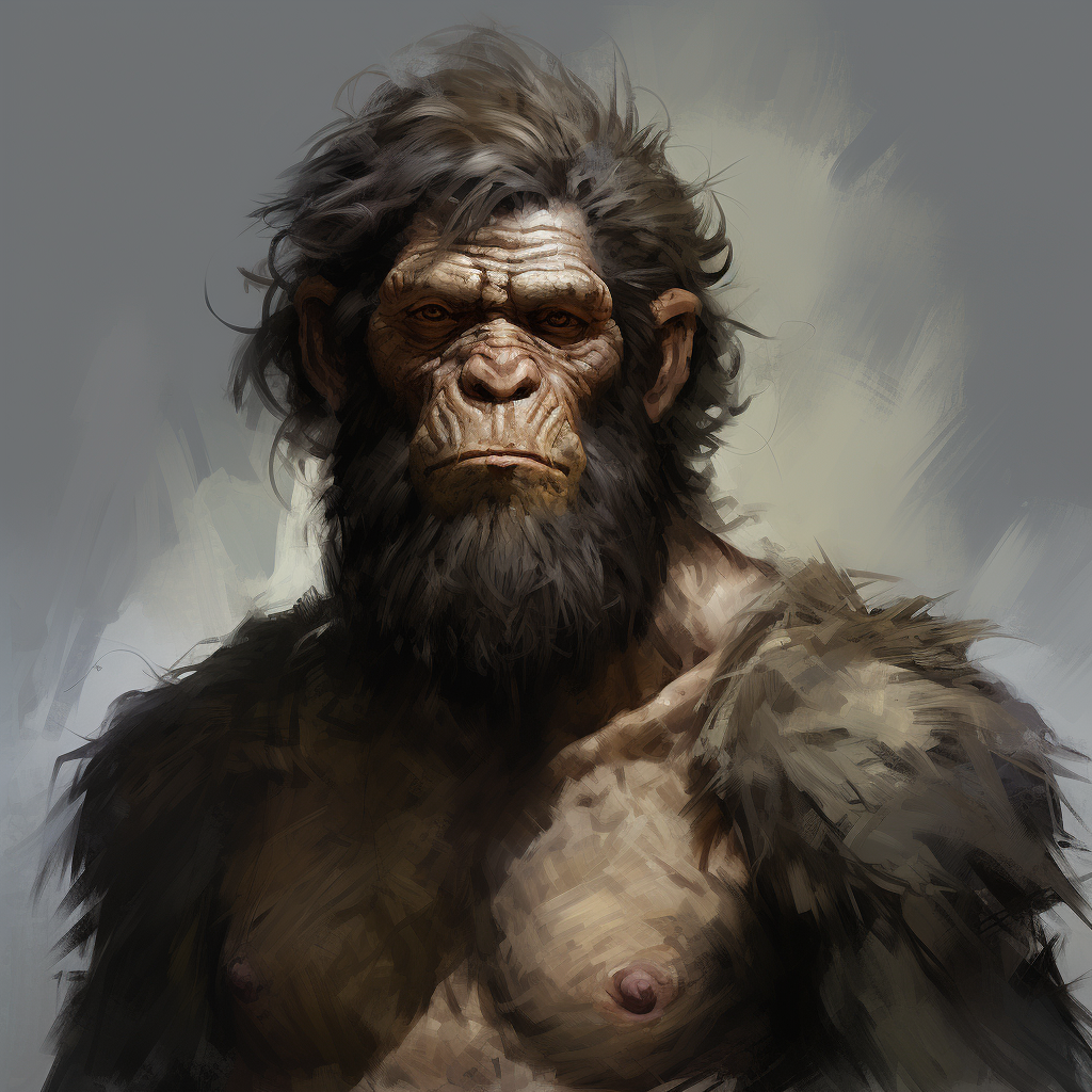 Furry-necked Chimpanzee Humanoids with Furry Manes