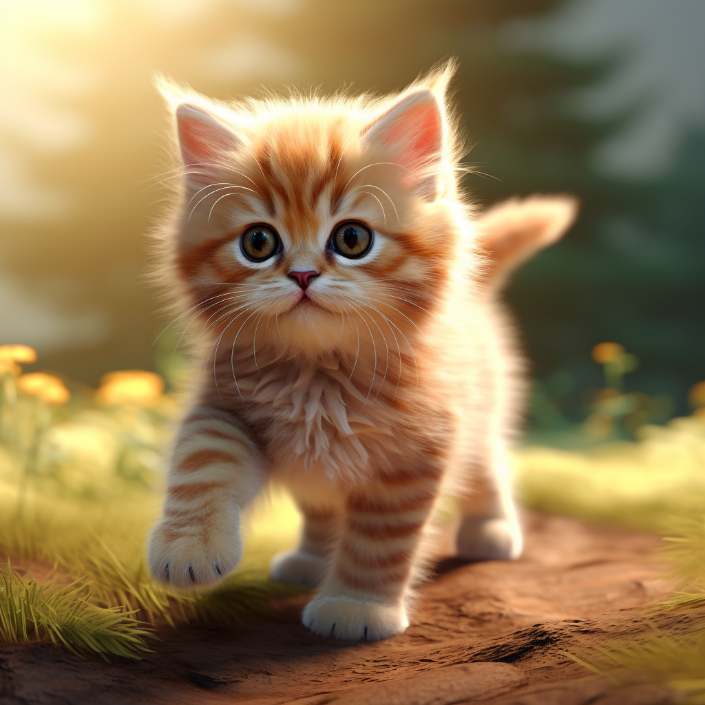 Cute kitten walking towards the camera