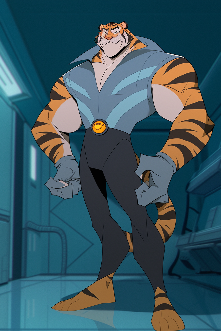 Illustration of furry tiger superhero wearing goggles