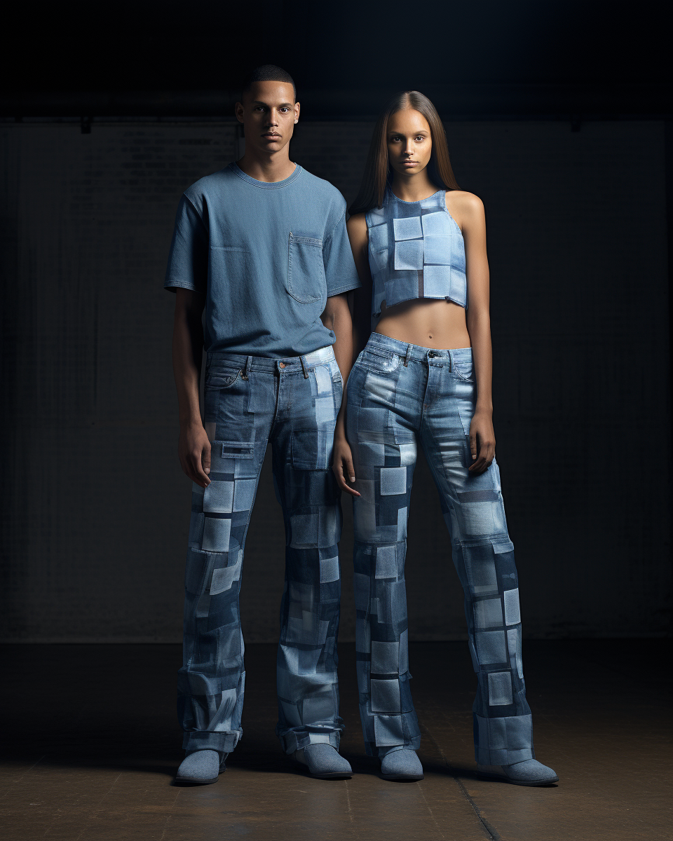 Stylish futuristic denim jeans