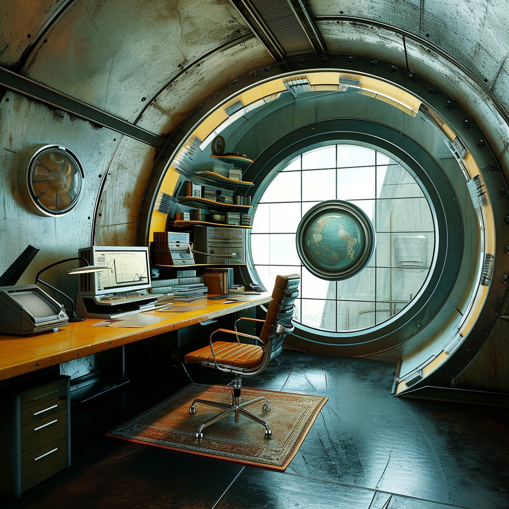 Future office with techno steam punk theme