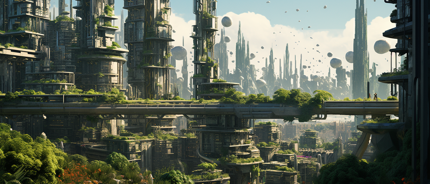 Beautiful futuristic anime cityscape with solar punk elements