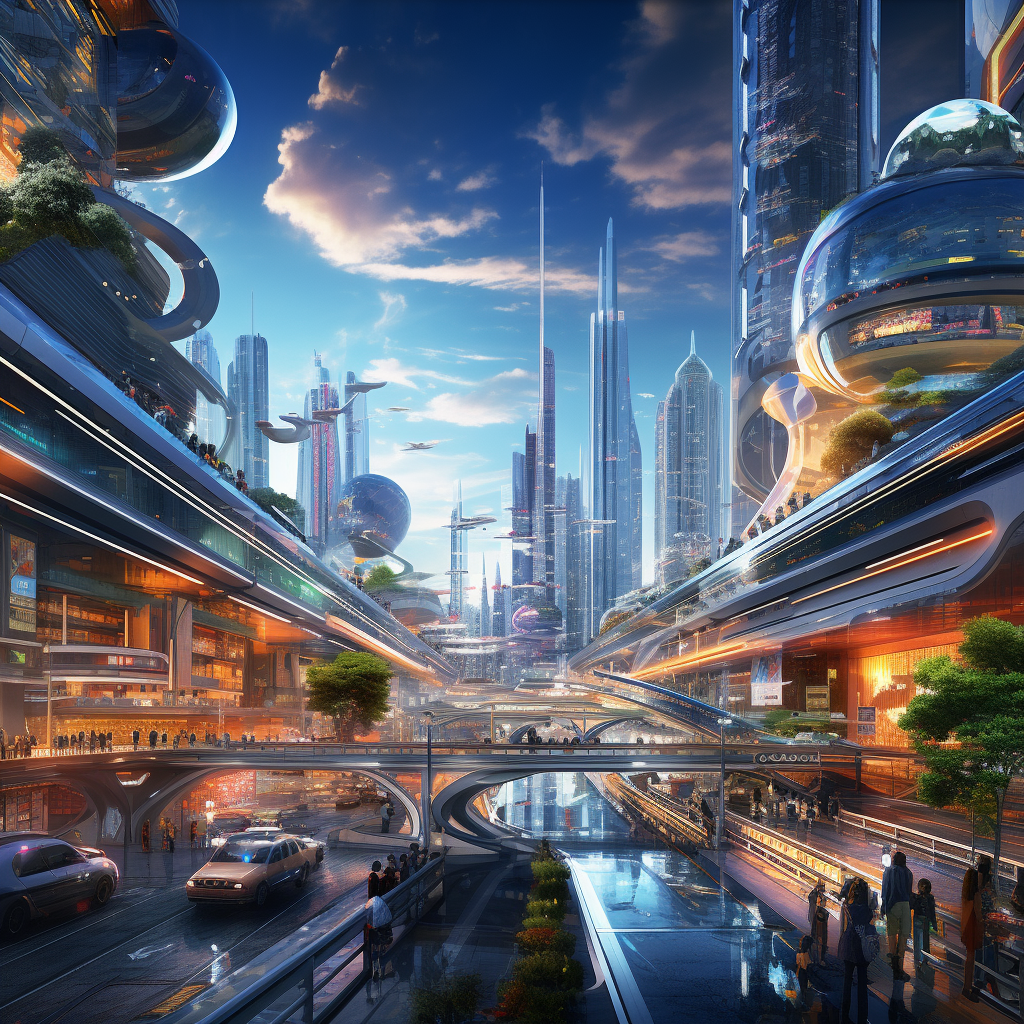 Concept art of futuristic cityscape