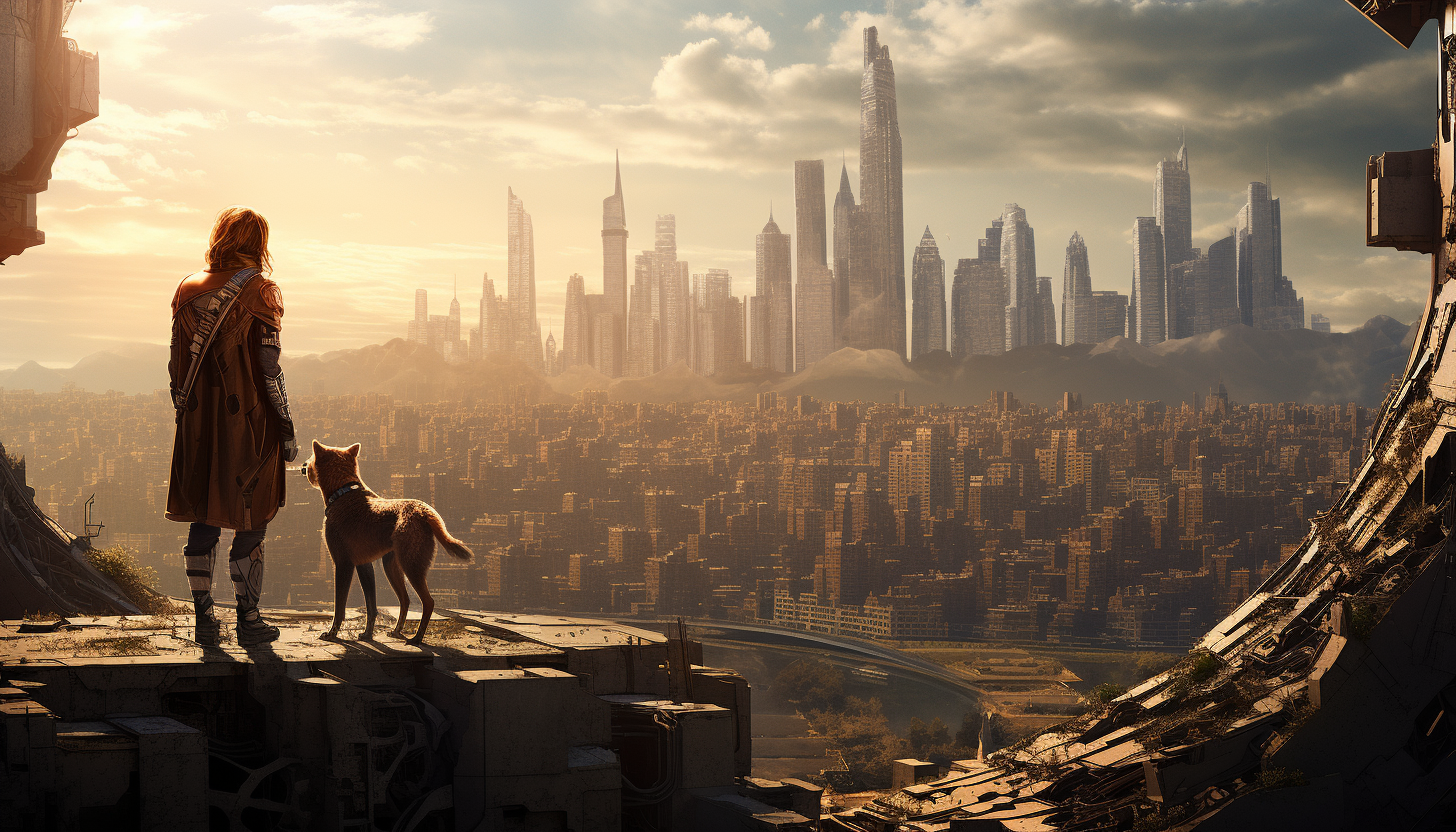 Shepherd in futuristic city