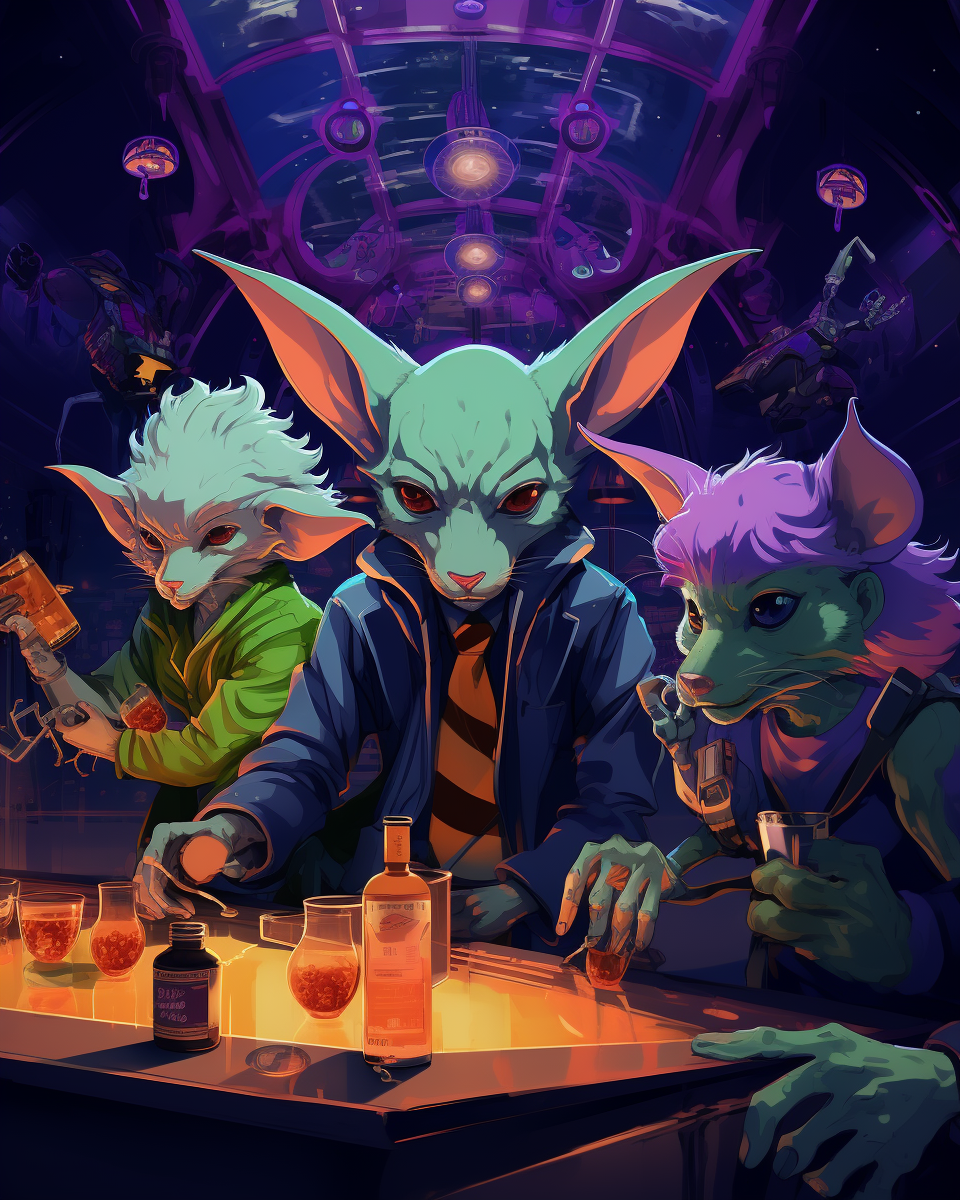 Bar mice playing tabletop games