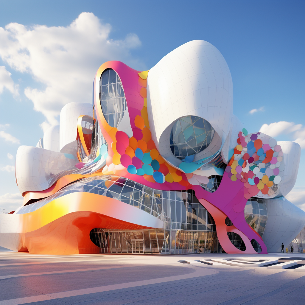 Futurist Cultural Center with Colorful Passenger and White Building