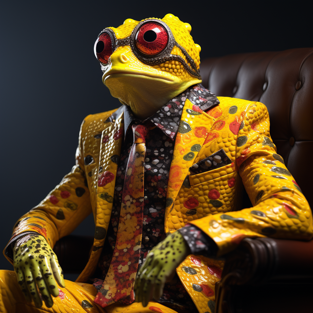 Colorful futurist frog in rubber suit