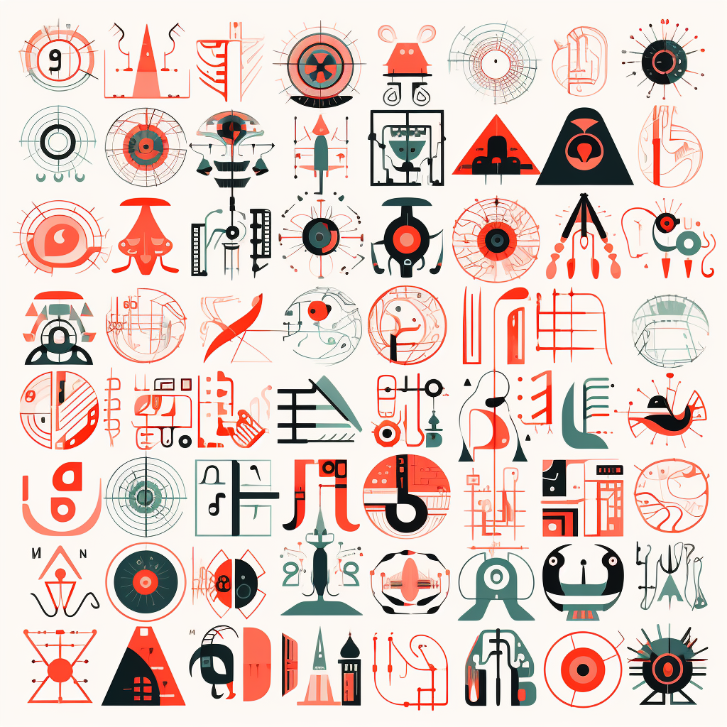 Primitive shapes in a futuristic alien alphabet