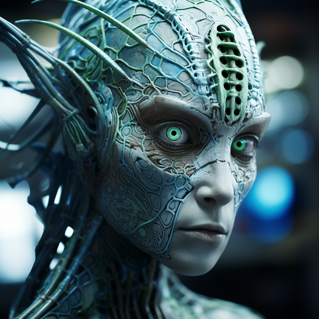 Futuristic Alien Creature with Green Skin