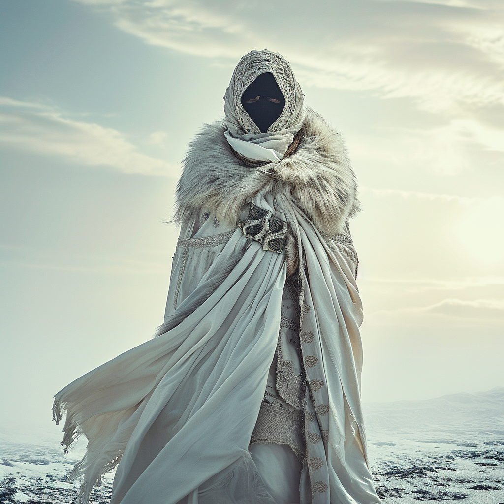 Arabic man in futuristic robes with fur