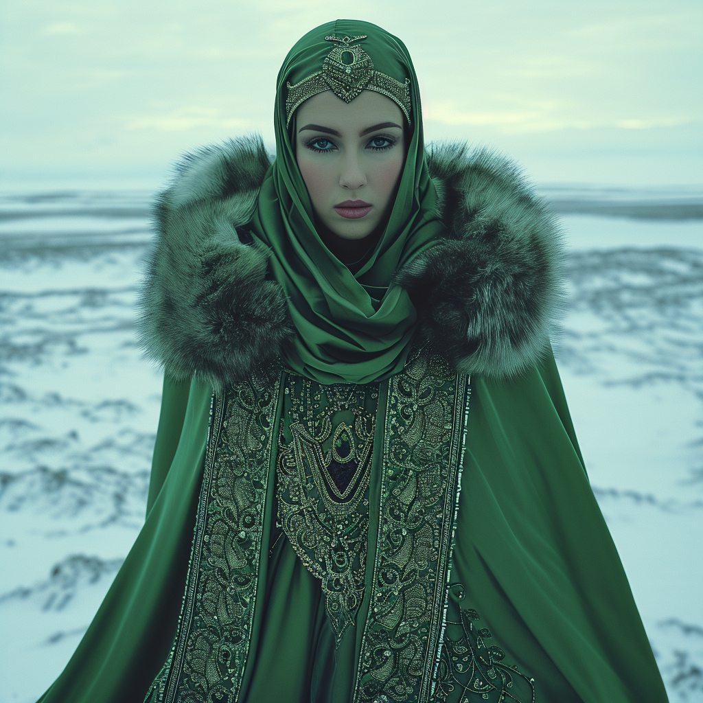 Arabic woman in futuristic green robes