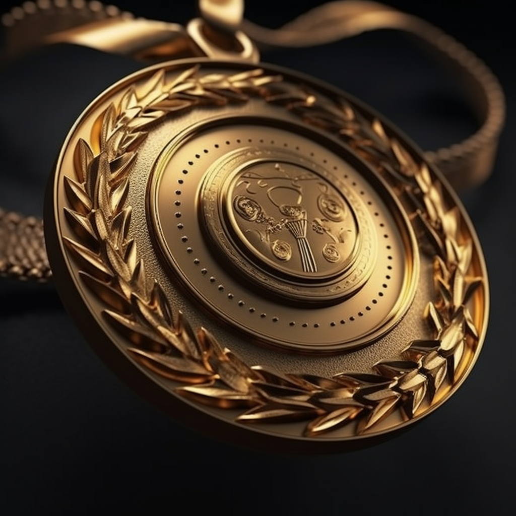 Futuristic award gold medal with elegant decorations