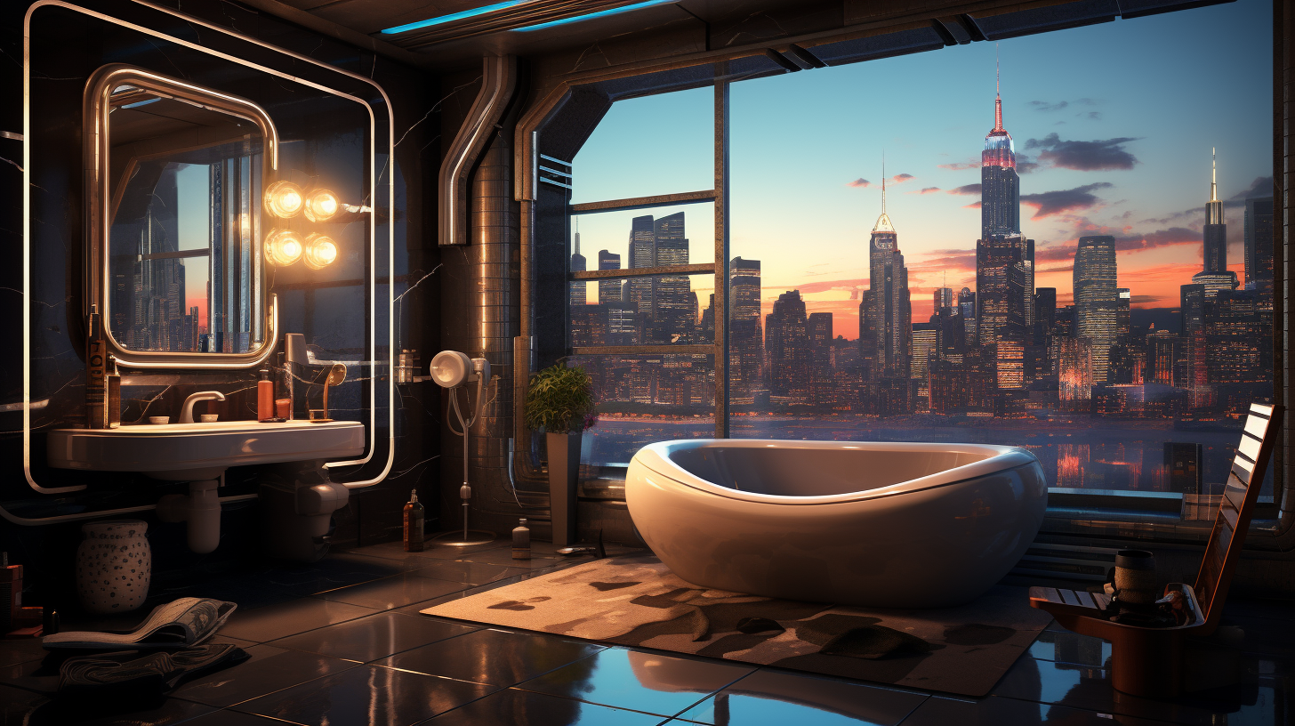 Futuristic bathroom with vibrant colors