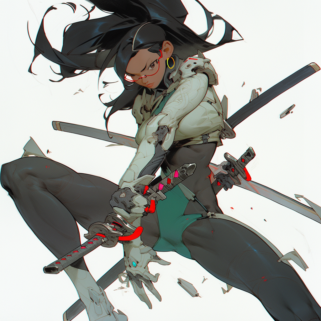 Futuristic biker samurai girl with katana