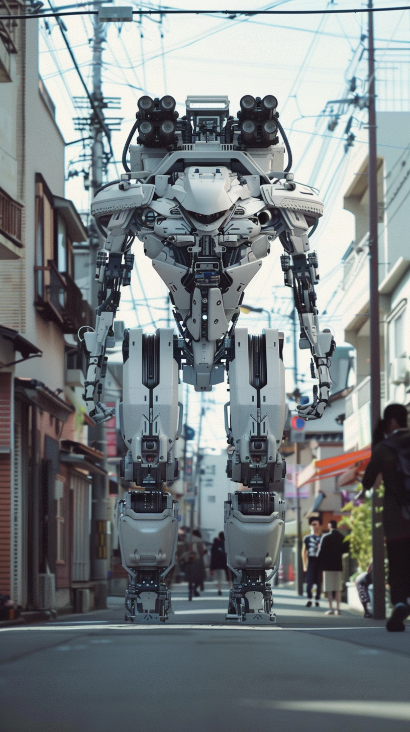 Robot walking in futuristic Tokyo